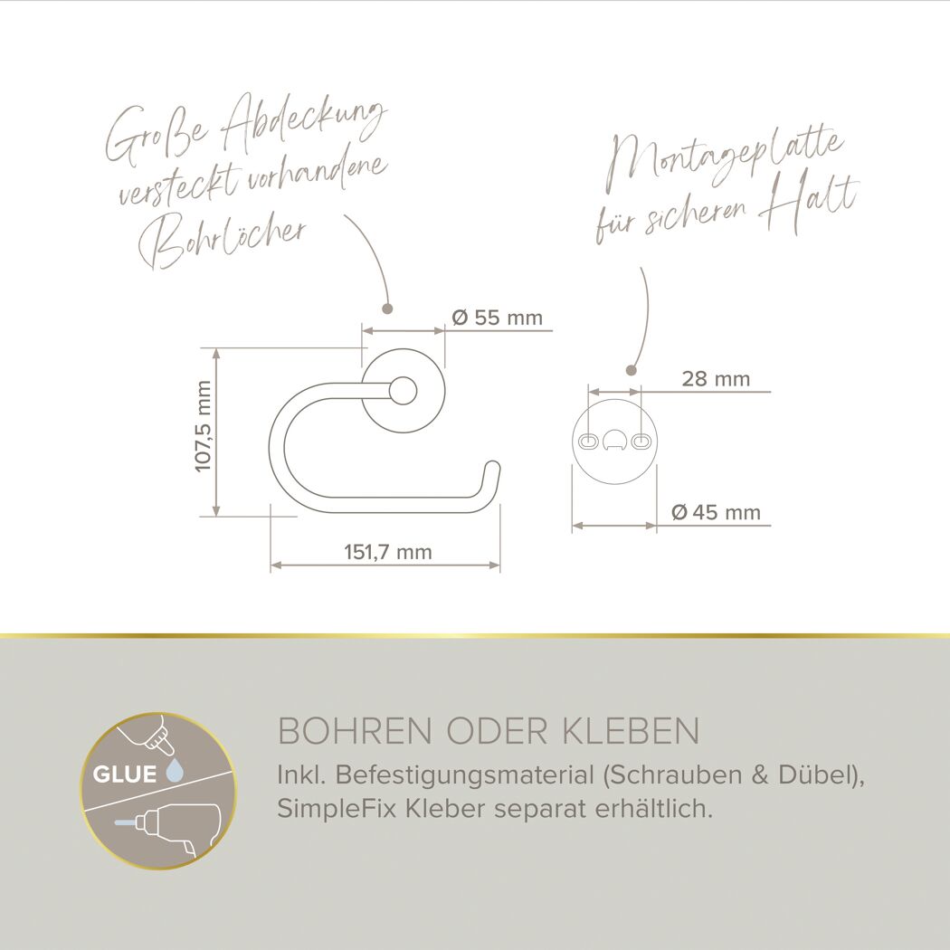 Toilettenpapierhalter 'Vida' wandhängend chromfarben