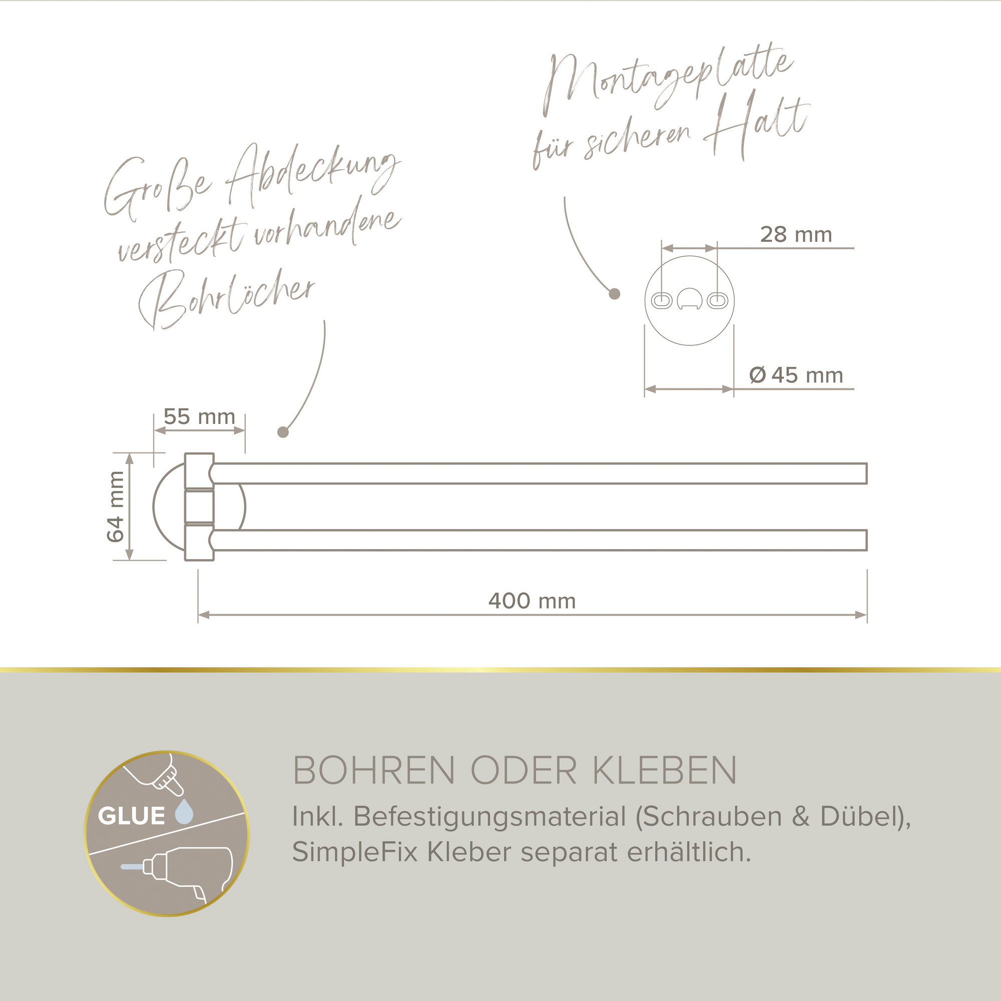 Handtuchhalter 'Vida' doppelreihig verchromt 40 cm