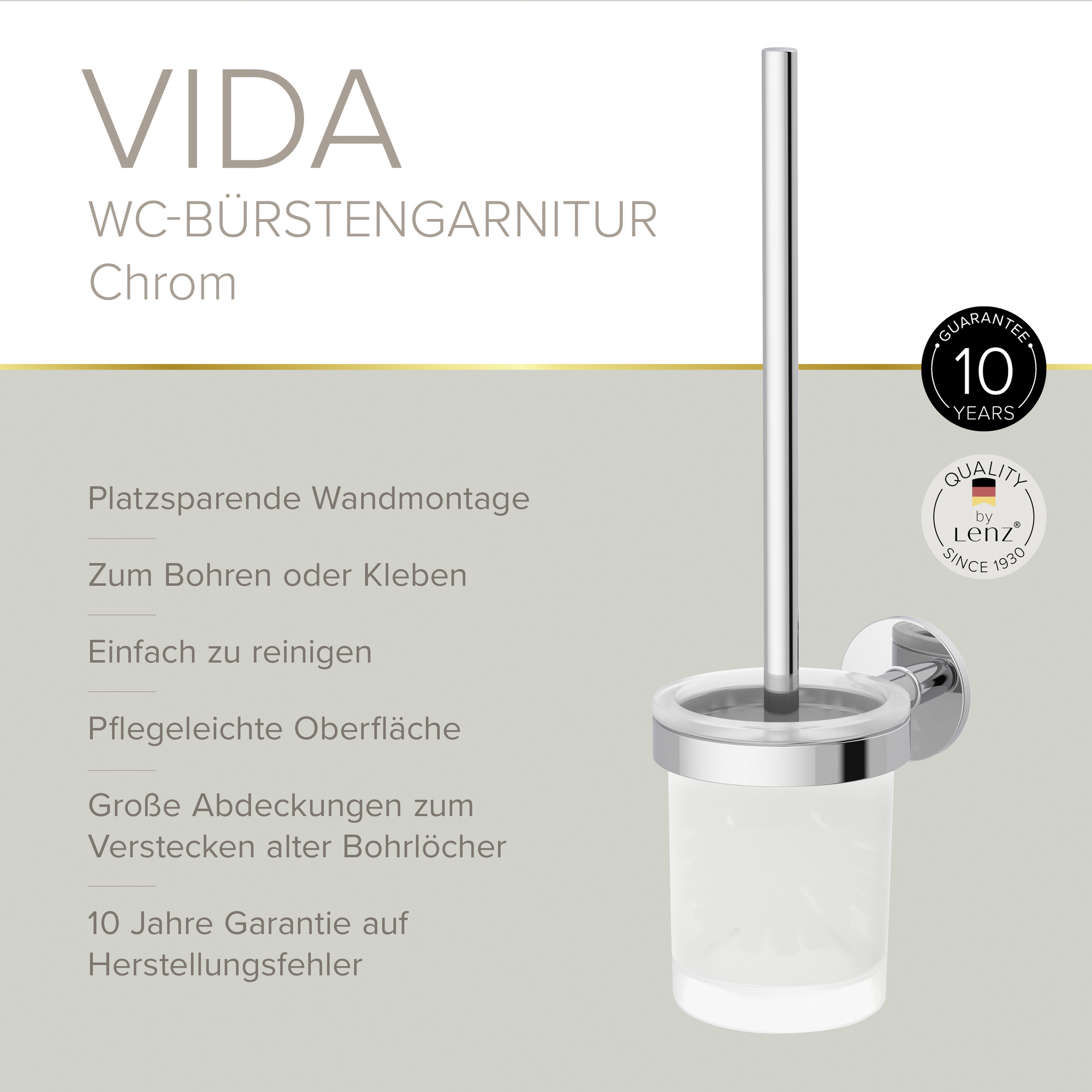 WC-Bürstengarnitur 'Vida' wandhängend rund verchromt/transparent