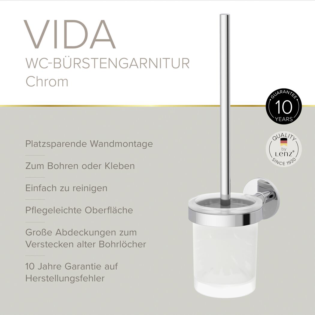 WC-Bürstengarnitur 'Vida' wandhängend rund verchromt/transparent