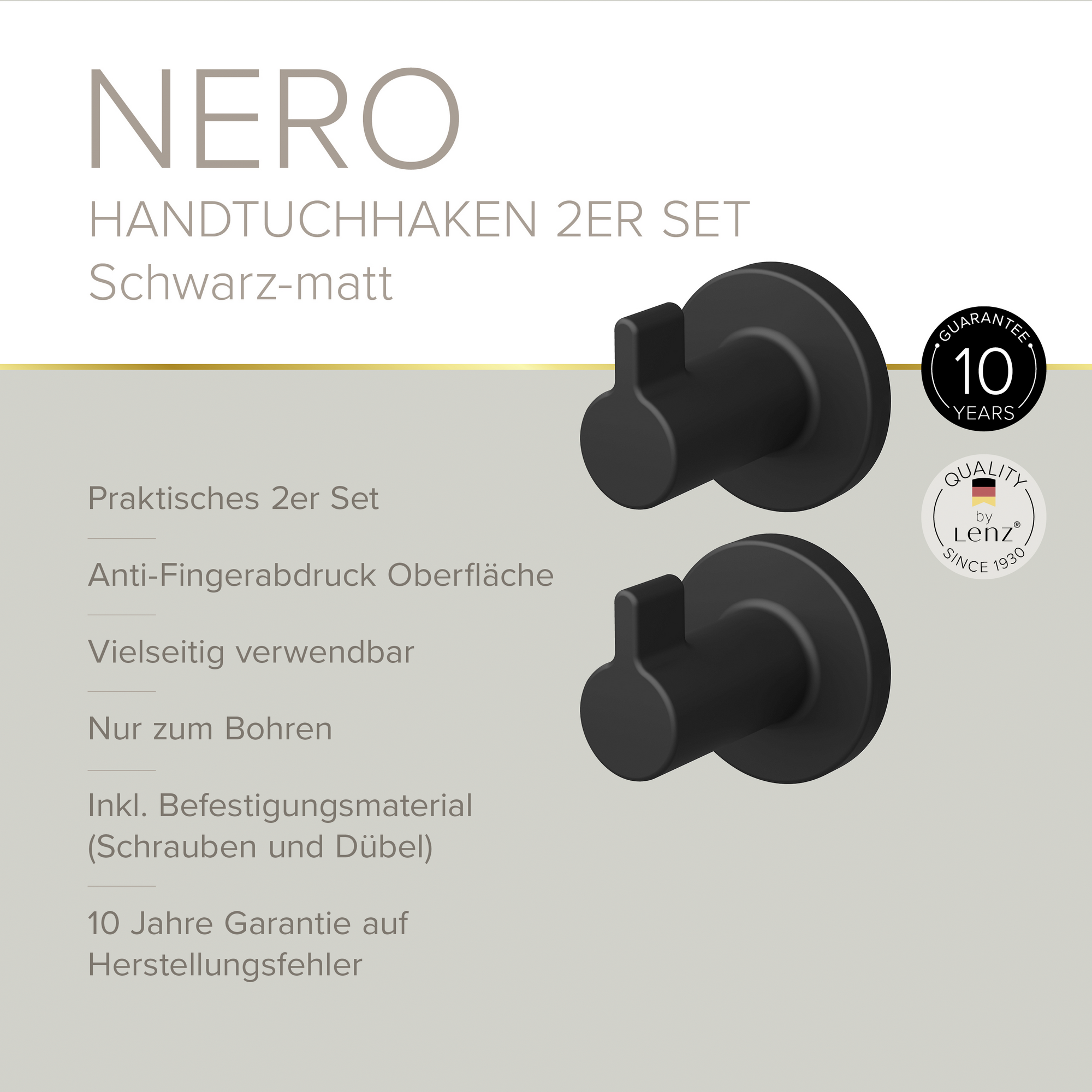Handtuchhaken 'Nero' rund schwarz 2 Stück