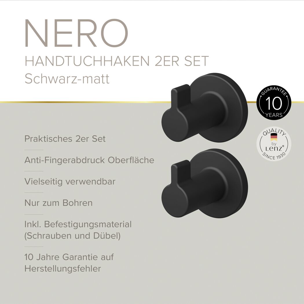 Handtuchhaken 'Nero' rund schwarz 2 Stück