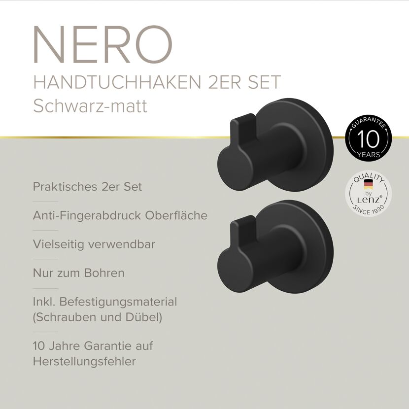 Handtuchhaken 'Nero' rund schwarz 2 Stück