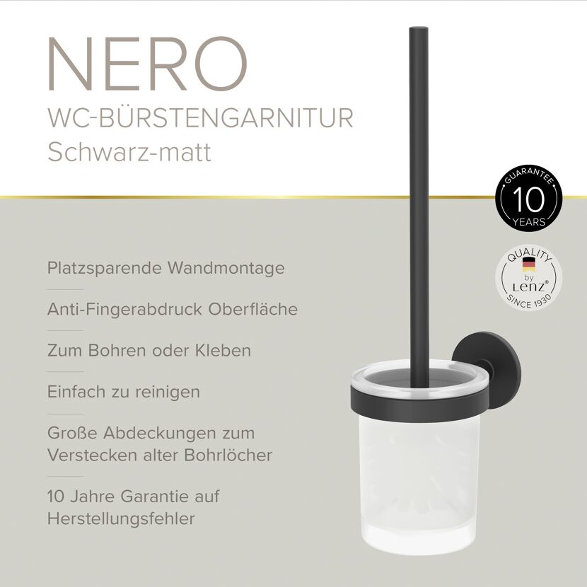 WC-Bürstengarnitur 'Nero' wandhängend rund schwarz/weiß