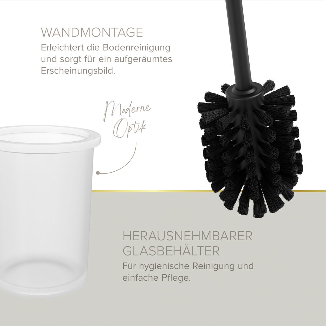 WC-Bürstengarnitur 'Nero' wandhängend rund schwarz/weiß