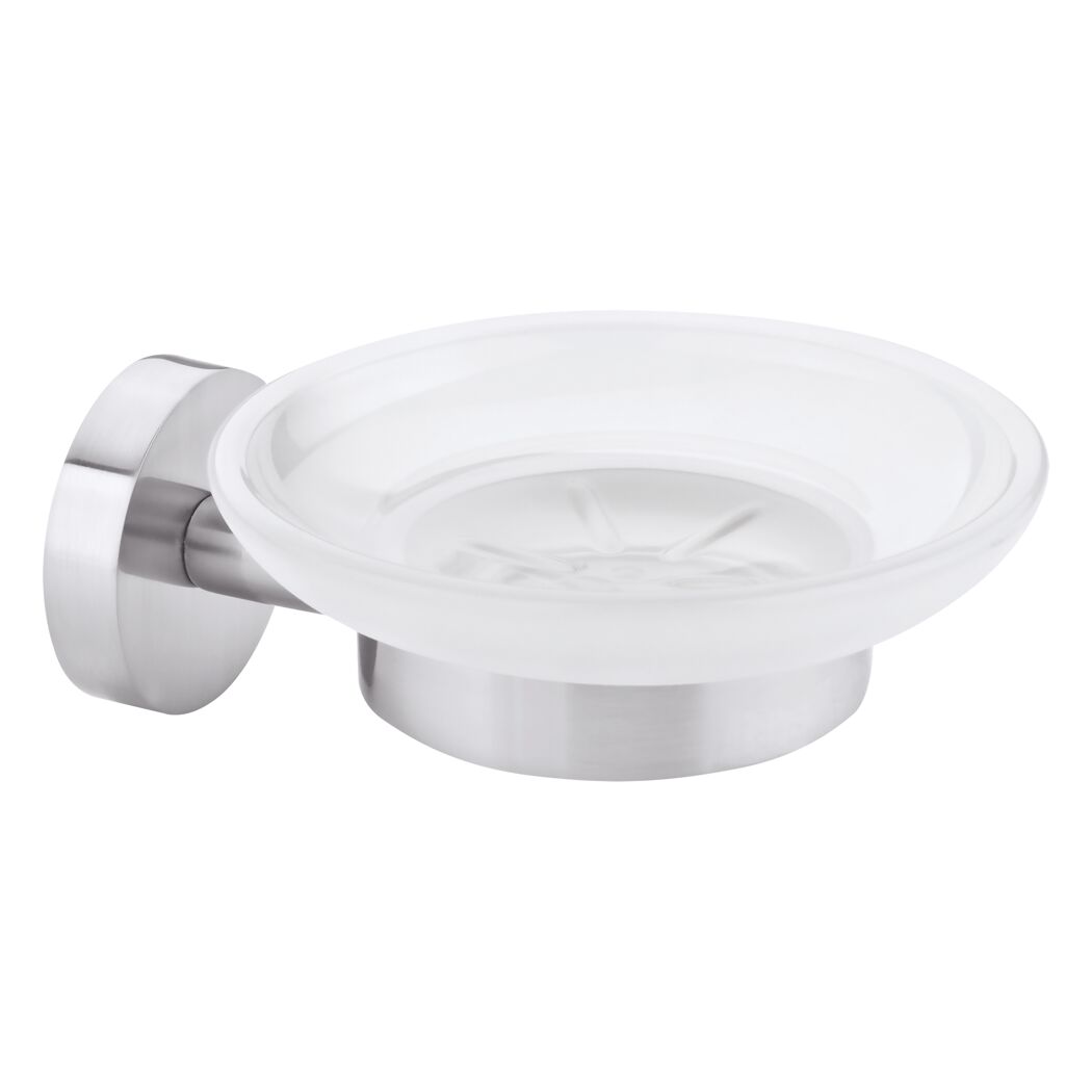 Seifenhalter MOON aus Glas mit Halterung in Edelstahloptik