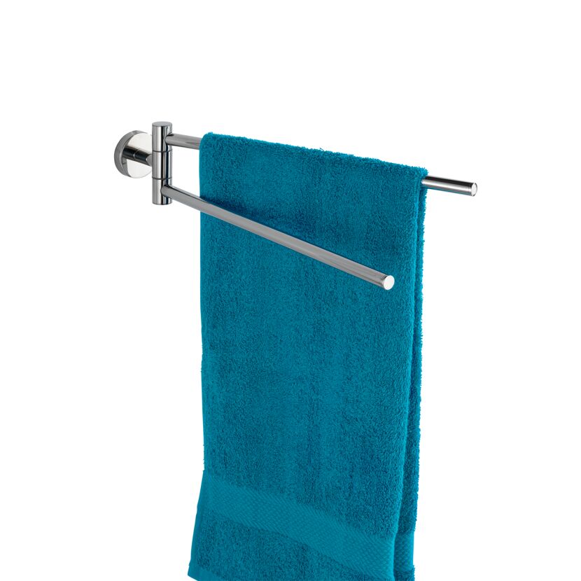 Blaues Handtuch auf einem Handtuchhalter.