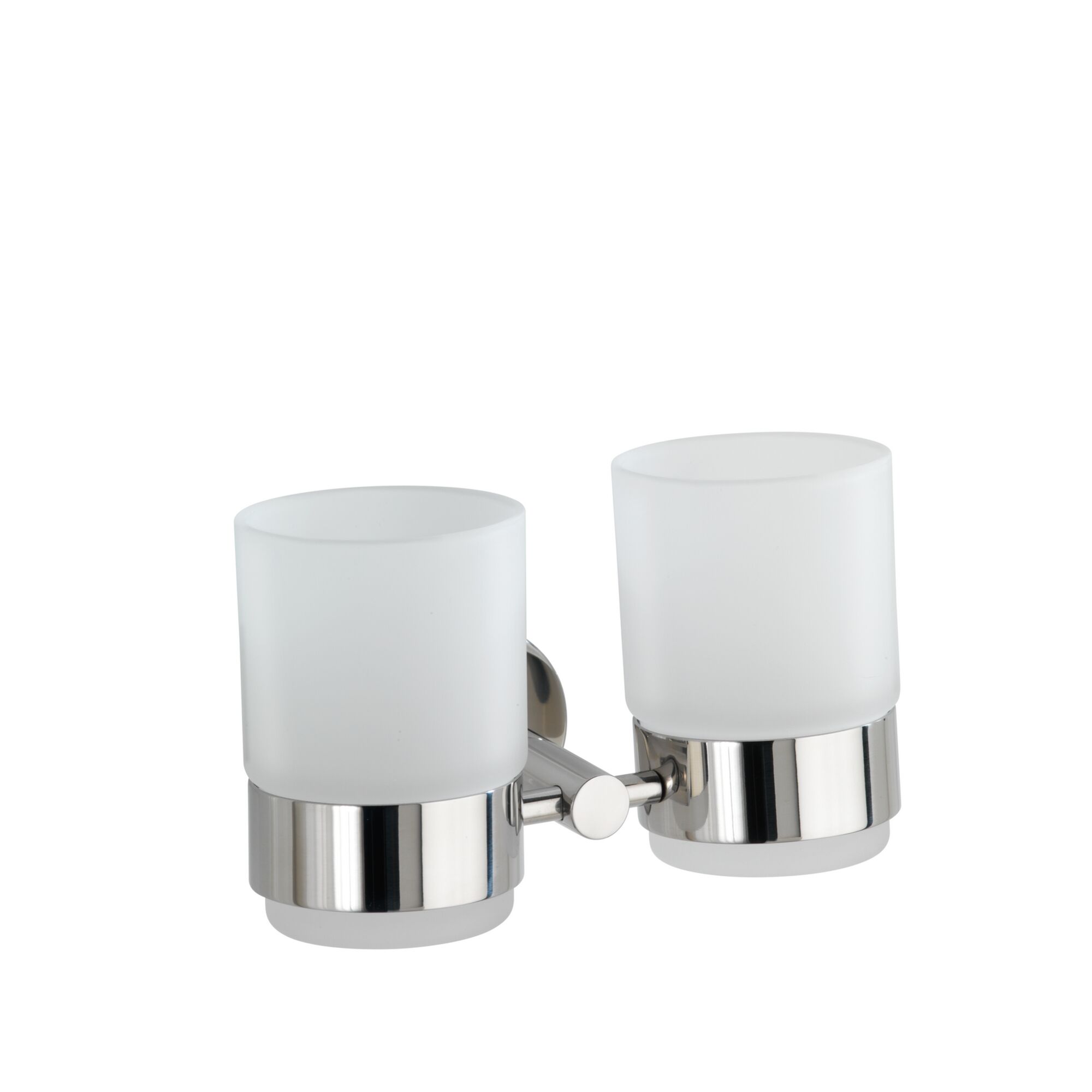 Doppelter Zahnputzbecherhalter Bosio aus verchromtem Metall mit zwei matten Gläsern