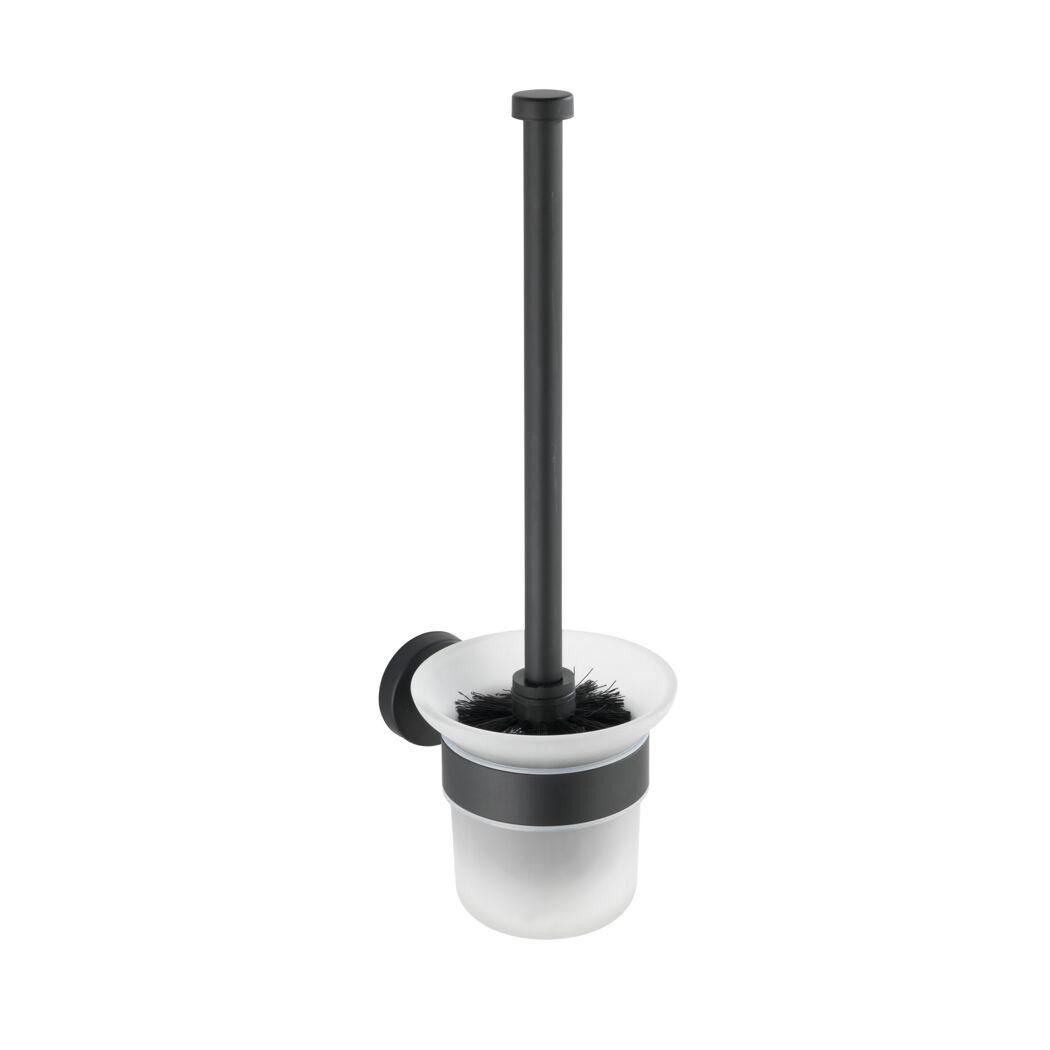 Schwarze WC-Garnitur Bosio mit Glasbehälter
