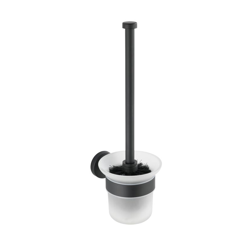 Schwarze WC-Garnitur Bosio mit Glasbehälter