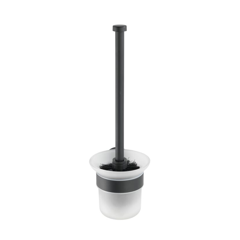 Schwarze WC-Garnitur mit Glasbehälter