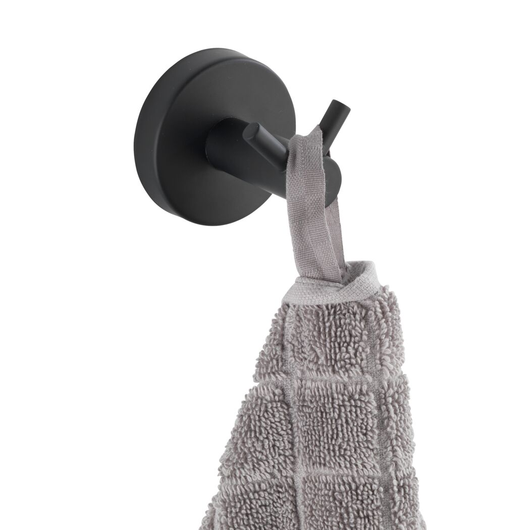 Schwarzer Wandhaken mit Handtuch