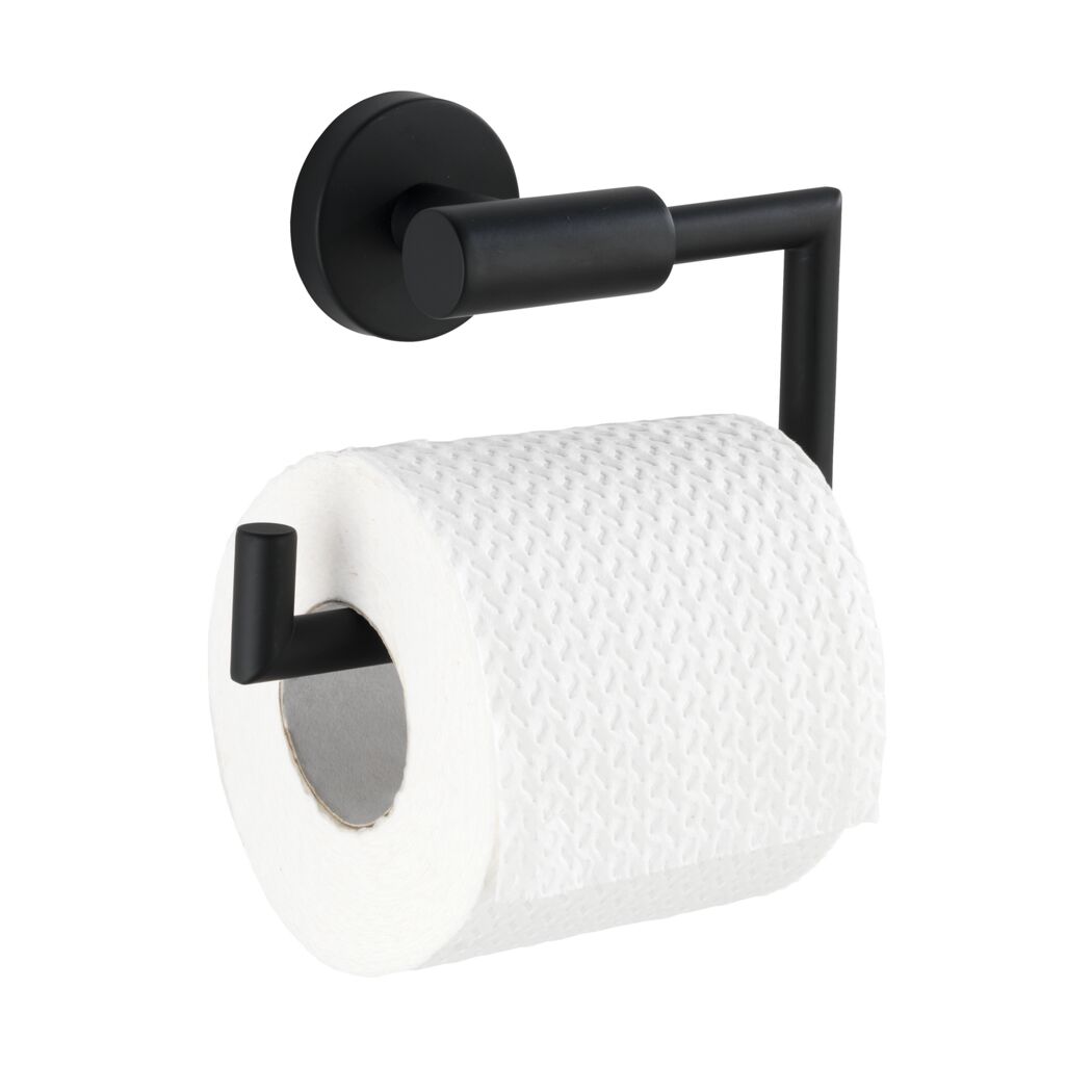Schwarzer Toilettenpapierhalter mit Toilettenpapierrolle