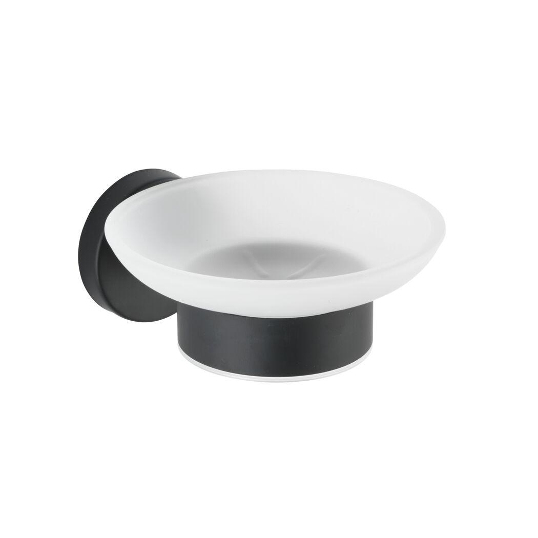 Schwarze Seifenschale mit Glaseinsatz