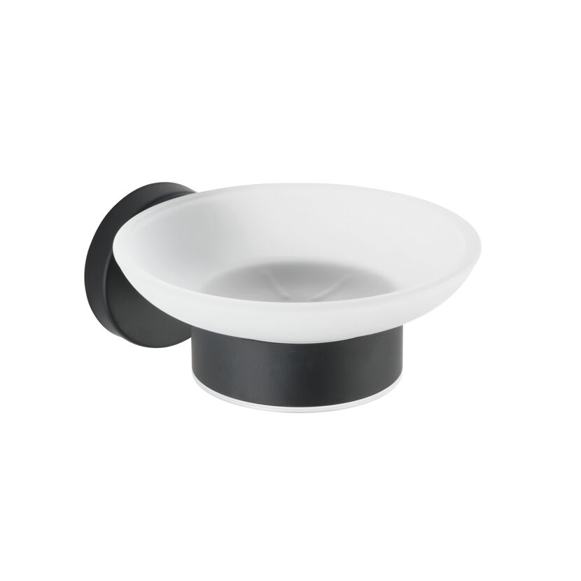 Schwarze Seifenschale mit Glaseinsatz