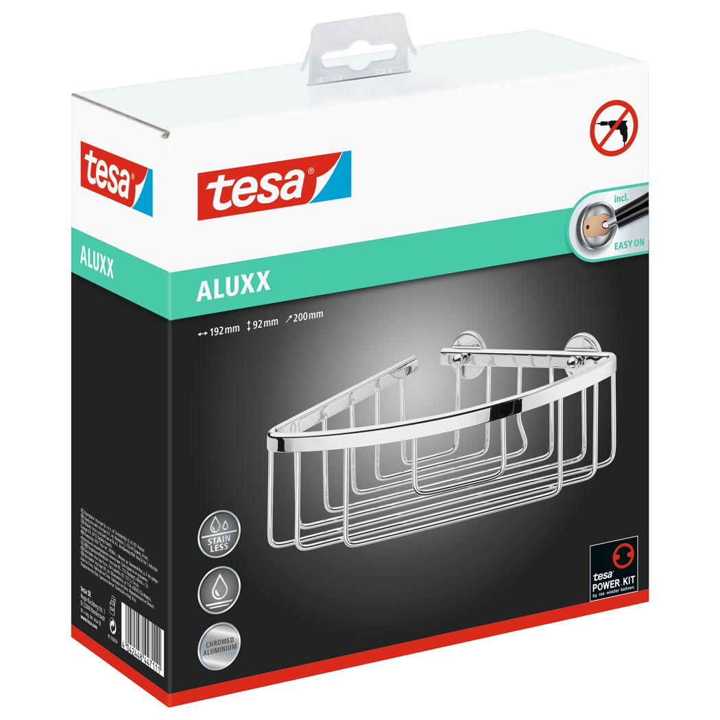 Tesa Aluxx Eck-Duschkorb, chrom, in Verpackung