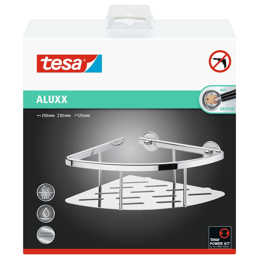 Tesa Aluxx Eck-Duschkorb, Chrom, inkl. Power Kit