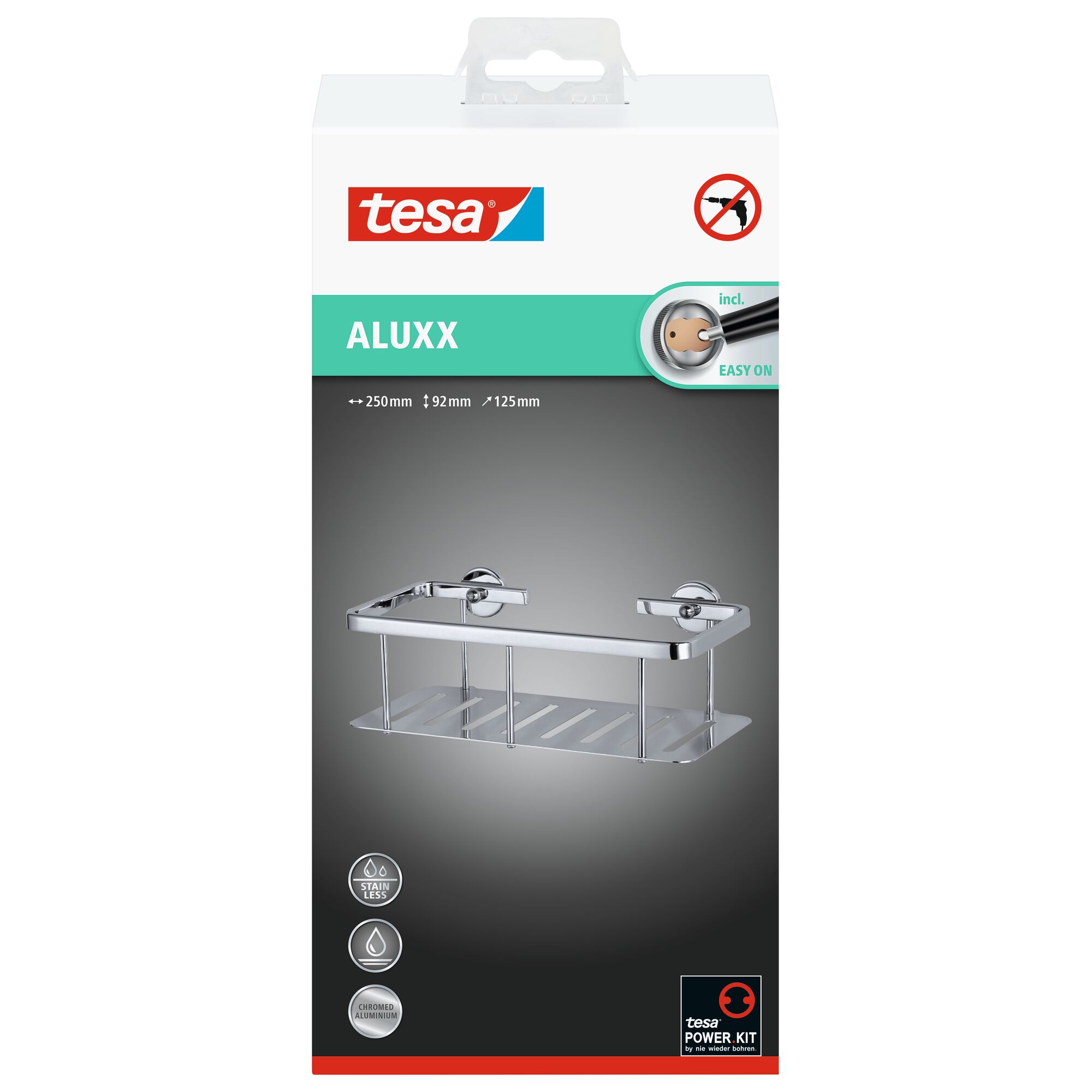Tesa Aluxx Ablagekorb, chrom, inkl. Power Kit