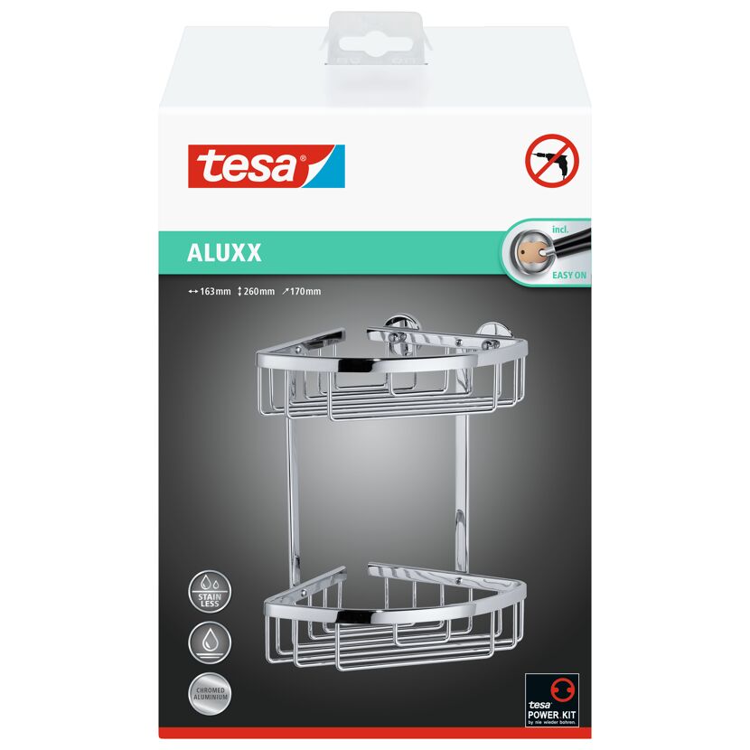 Tesa Aluxx Eck-Duschkorb, 2-stöckig, verchromtes Aluminium