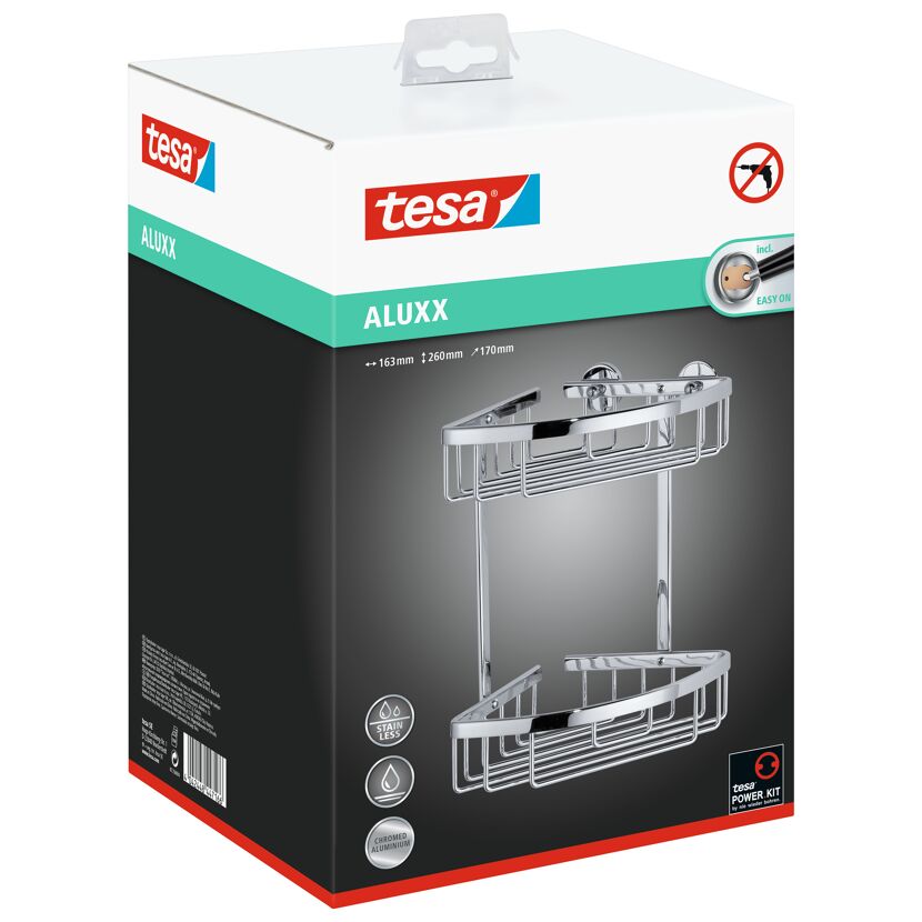 Tesa Aluxx Eck-Duschkorb, 2-stöckig, verchromt