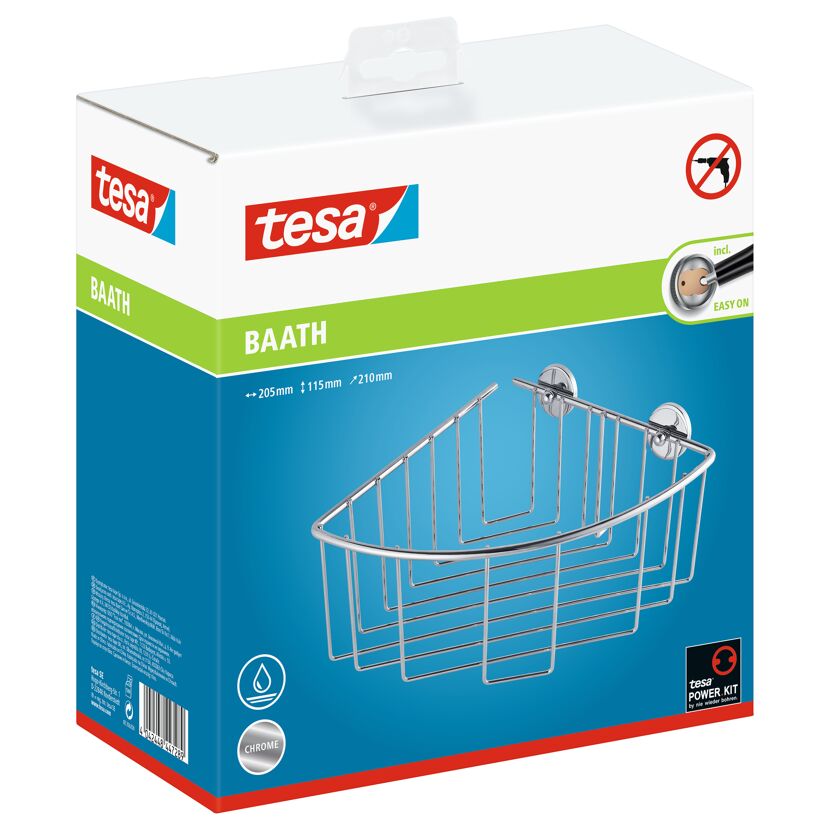 Verpackung einer Tesa Power Kit Eckablage für die Dusche