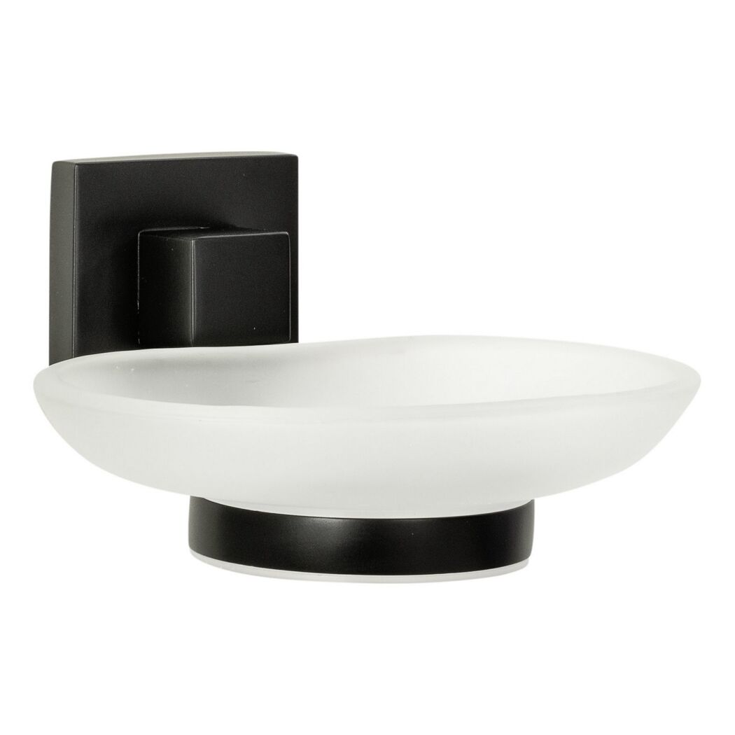 Schwarze Seifenschale mit mattem Glaseinsatz