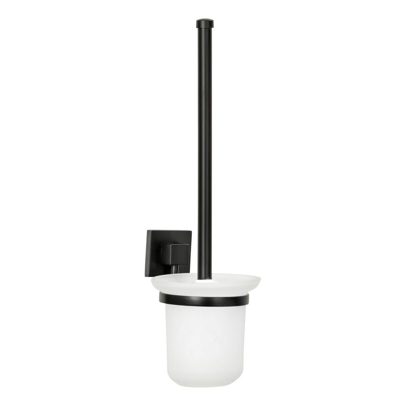 Schwarzer Toilettenbürstenhalter mit weißem Behälter