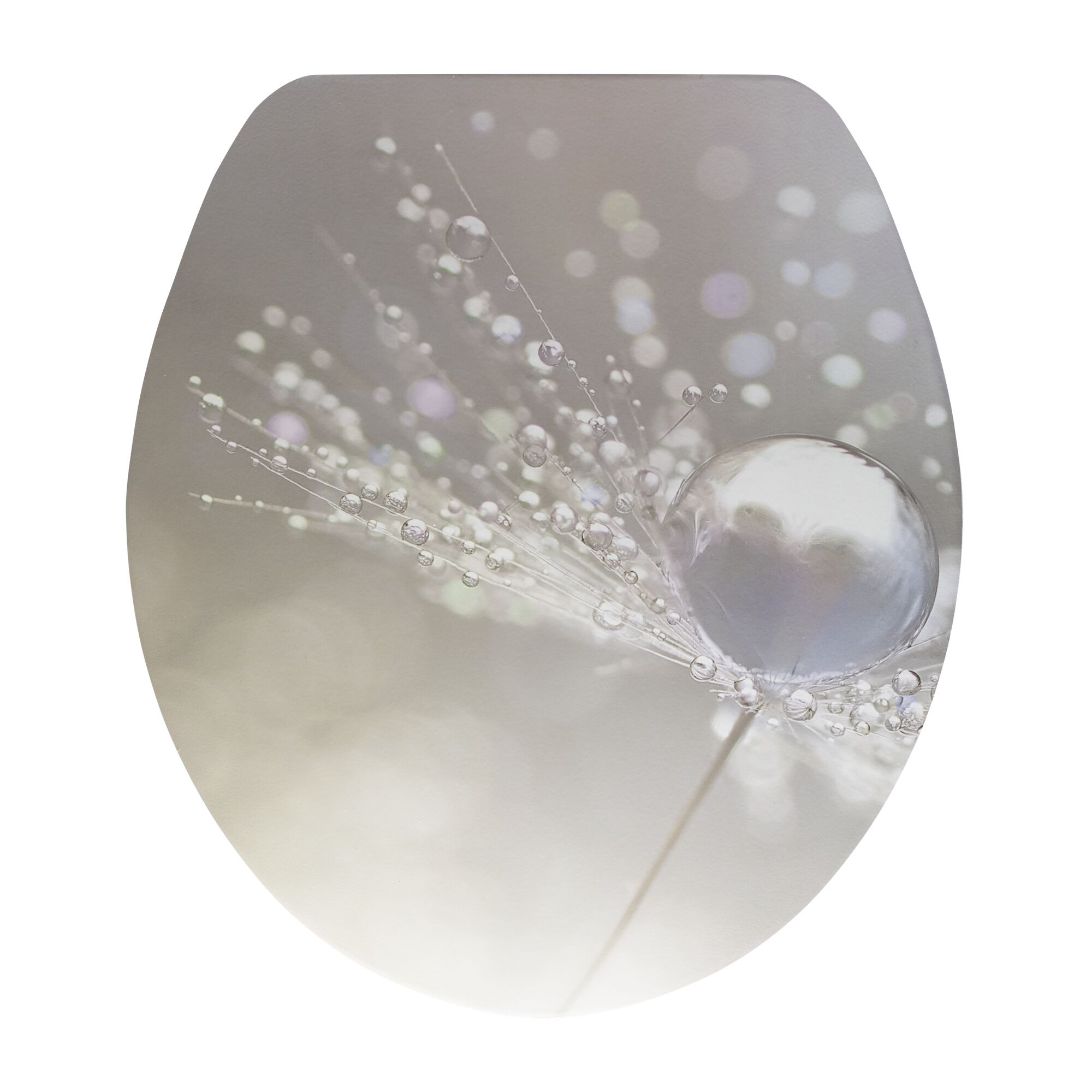 WC-Sitz mit Löwenzahnbild und Tautropfen