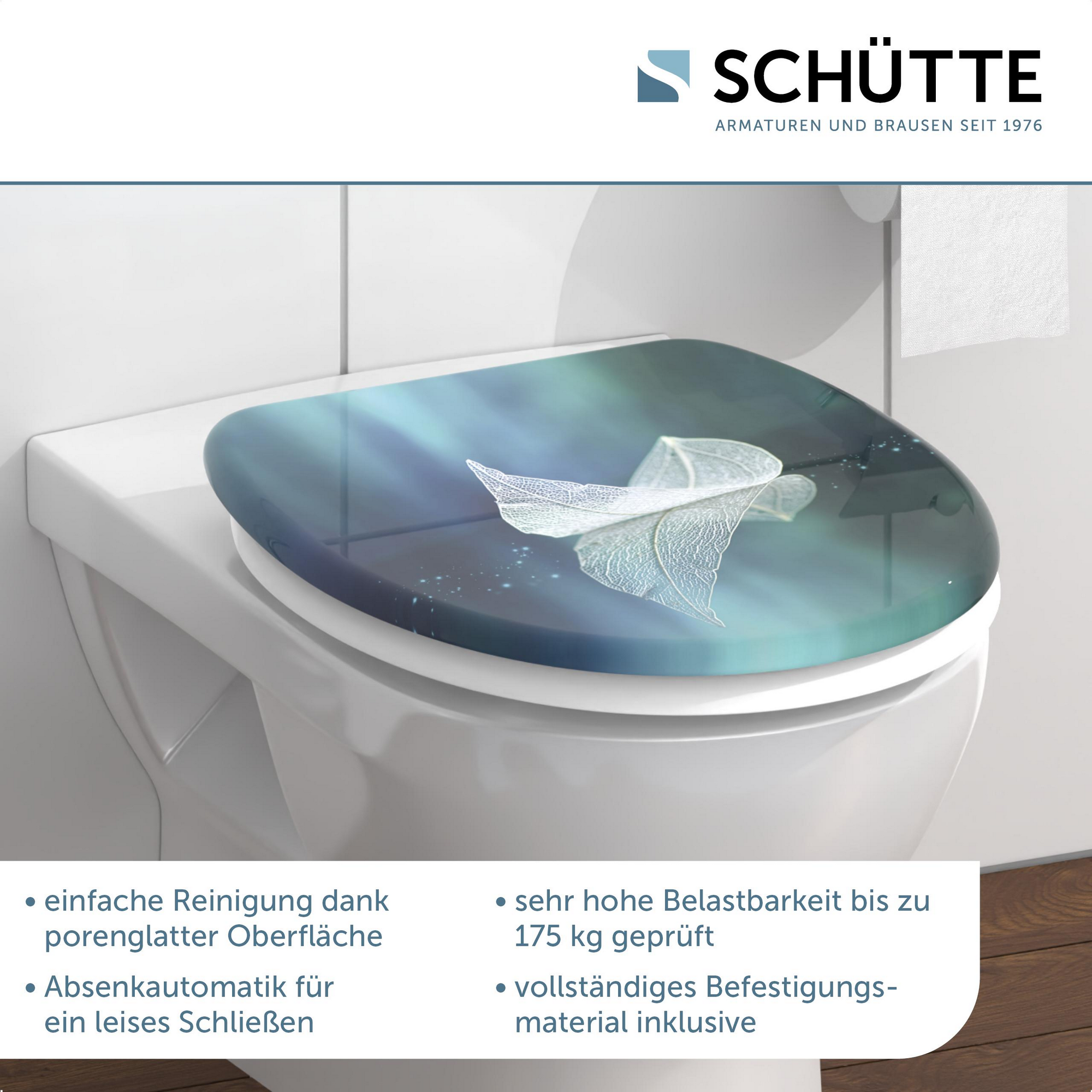 WC-Sitz 'Fallen Leaf' mit Absenkautomatik blau/grün 37,5 x 45 cm + product picture