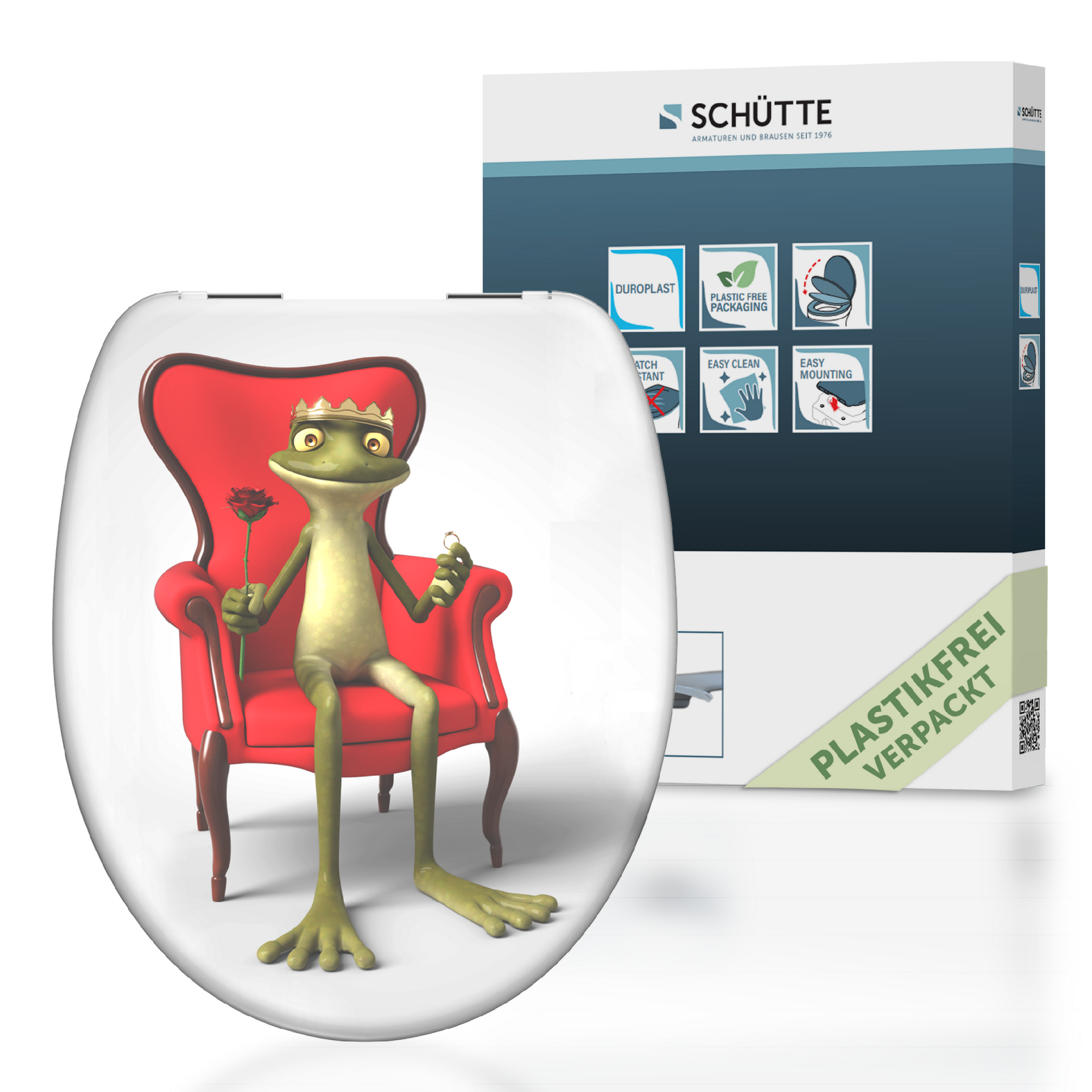 WC-Sitz 'Frog King' mit Absenkautomatik weiß/rot/grün 37,5 x 45 cm