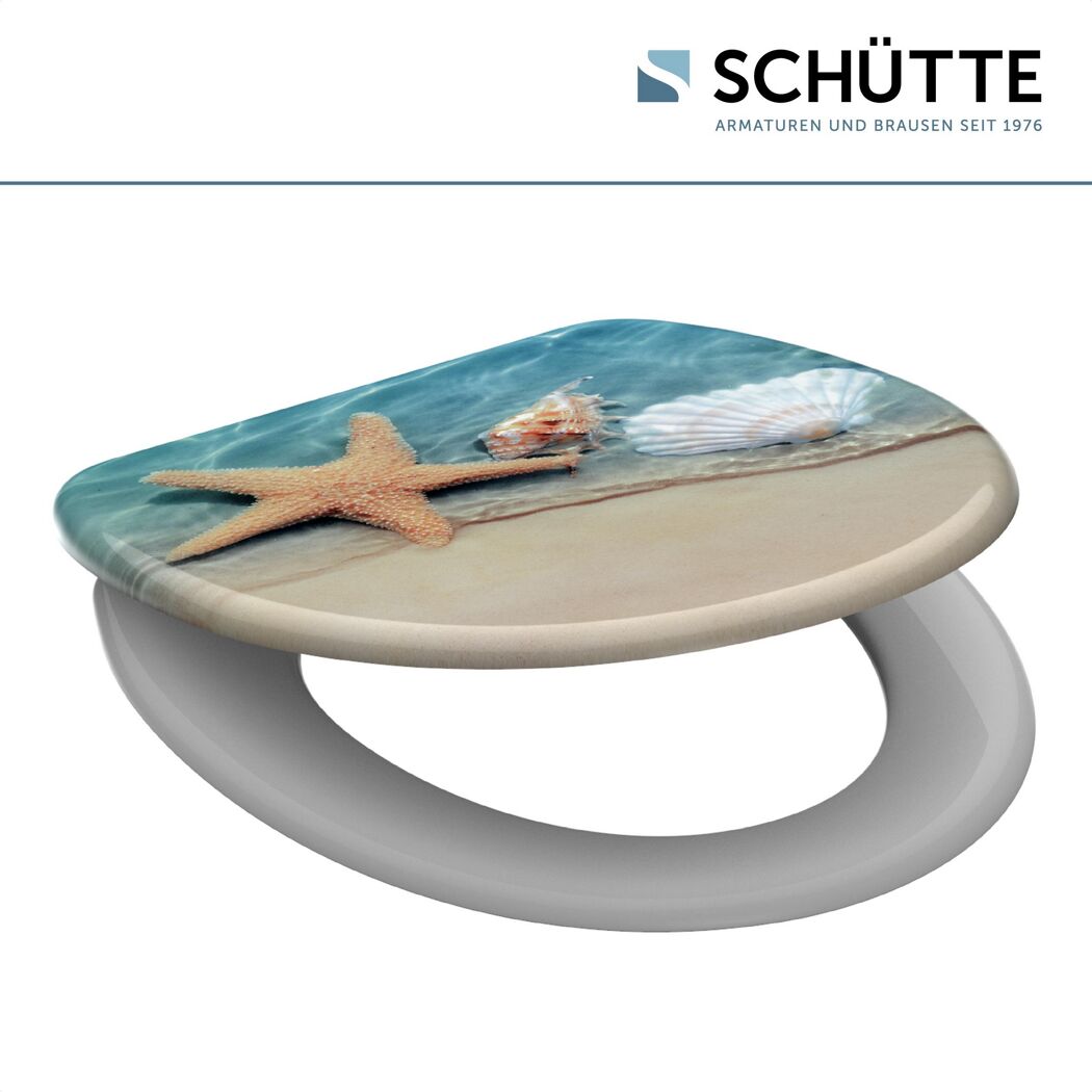 WC-Sitz mit Muscheln und Seesternen