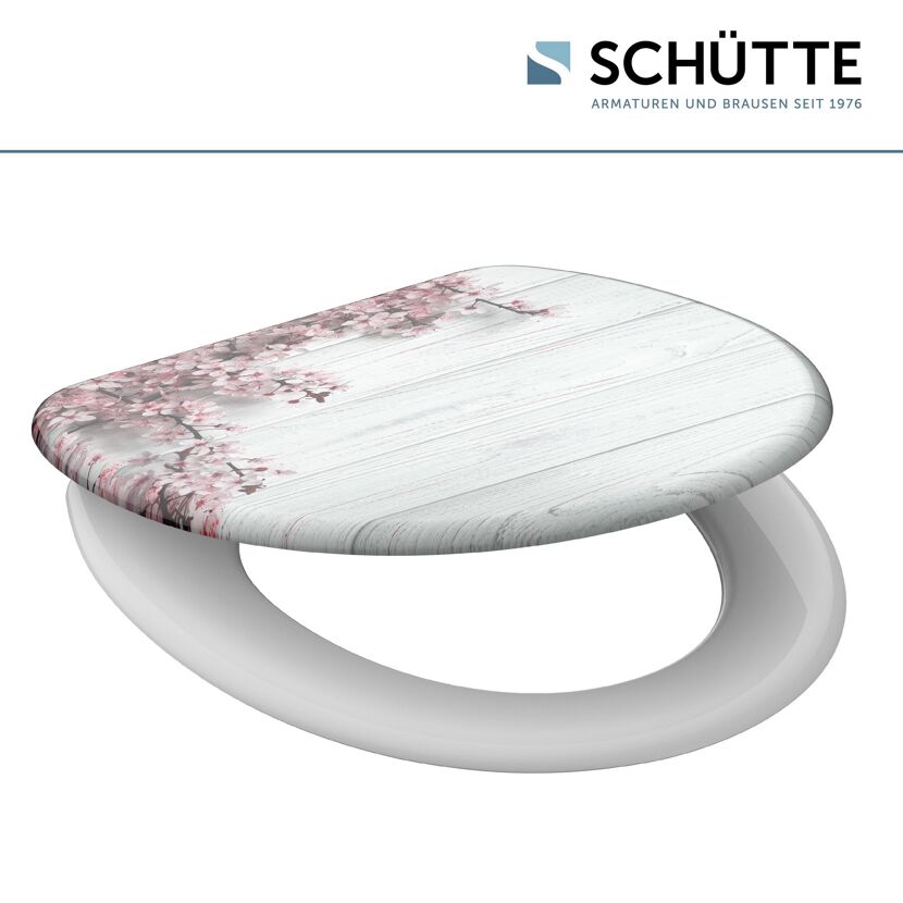 WC-Sitz mit Kirschblüten- und Holzdekor