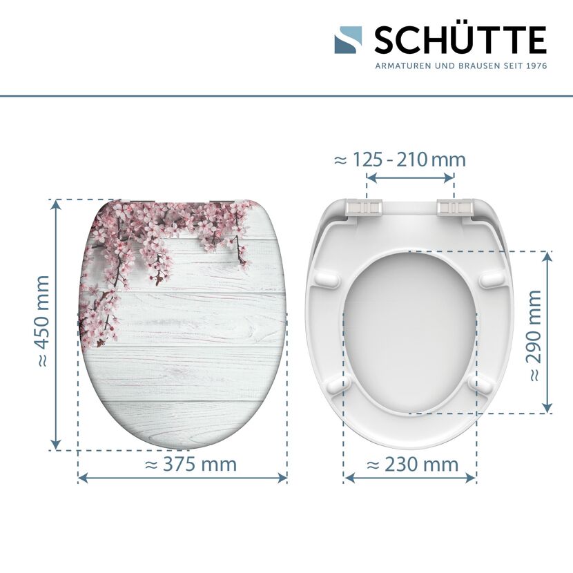 Toilettensitz mit Kirschblüten auf hellem Holz