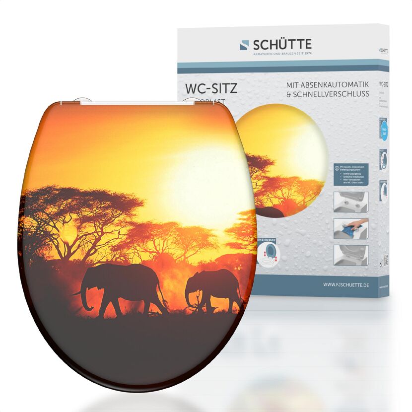 WC-Sitz mit Afrika-Motiv und zwei Elefanten.