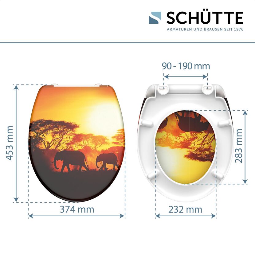 WC-Sitz mit Afrika-Motiv bei Sonnenuntergang
