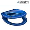 Blauer WC-Sitz mit Hai-Motiv.