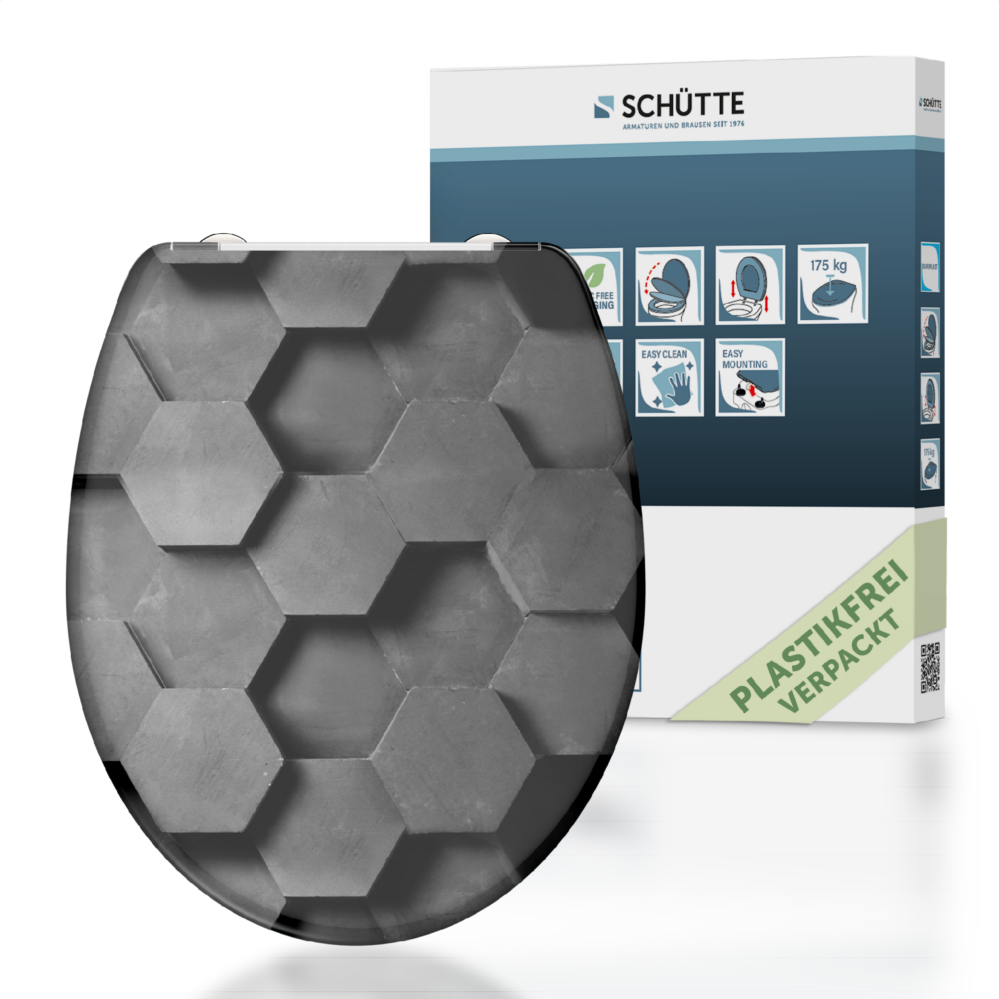 WC-Sitz 'Grey Hexagons' mit Absenkautomatik Duroplast