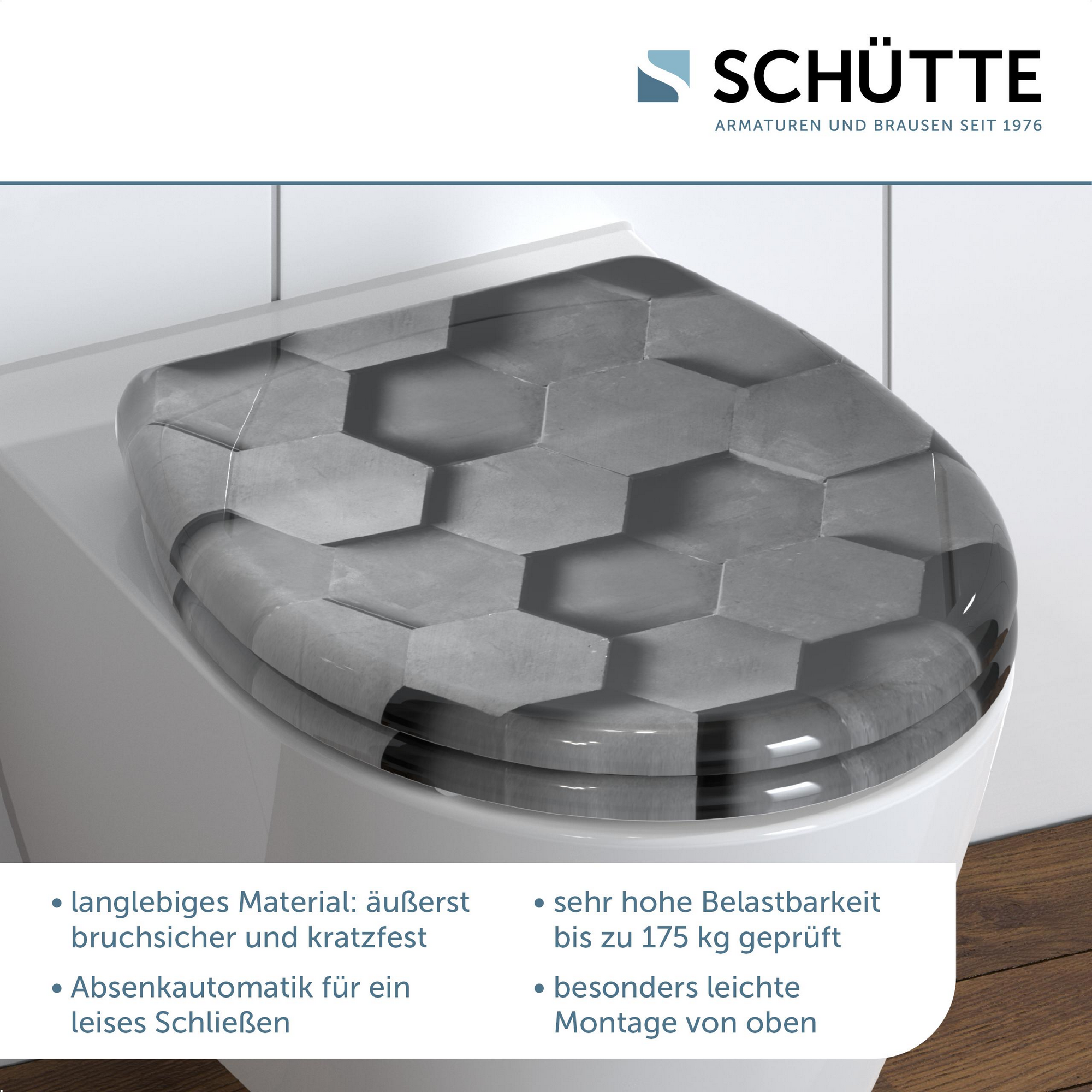 WC-Sitz 'Grey Hexagons' mit Absenkautomatik grau 37,5 x 45 cm + product picture