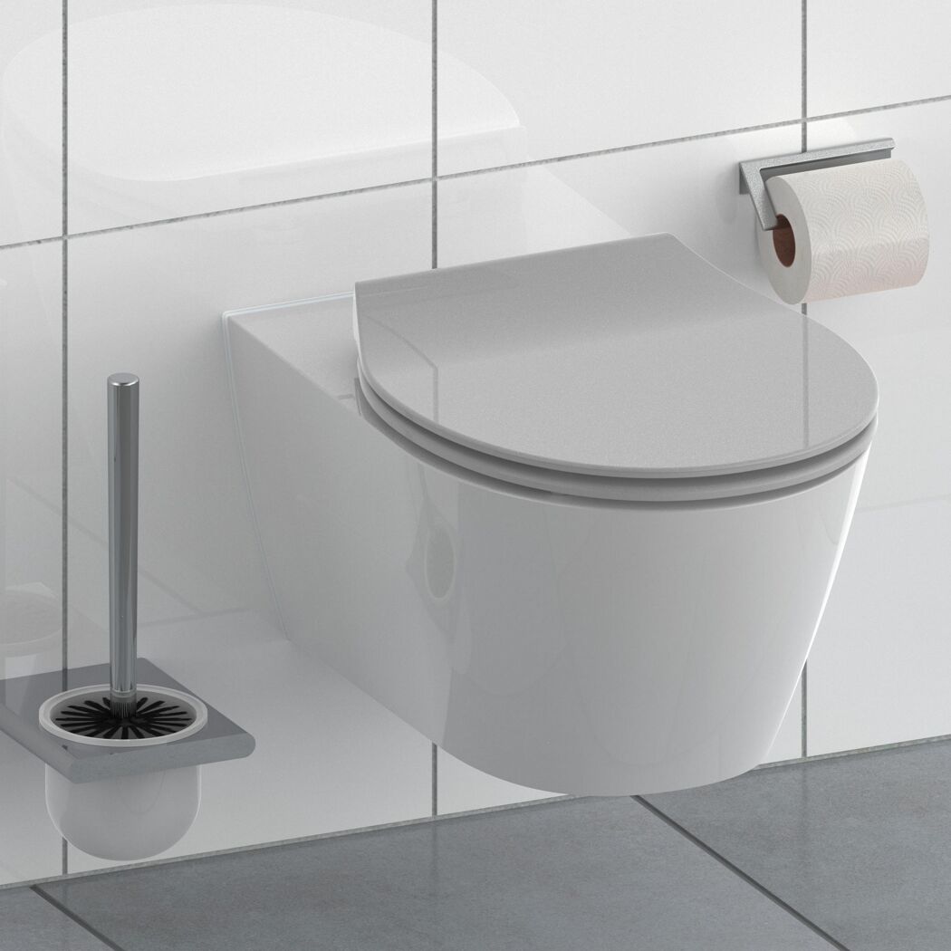 Hängendes WC, Toilettenpapier und Toilettenbürste