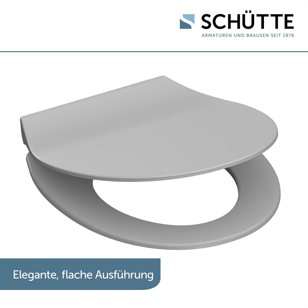Schlichter, flacher WC-Sitz in Grau.