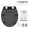 Schwarzer WC-Sitz von Schütte mit Befestigungsmaterial und Anleitung.