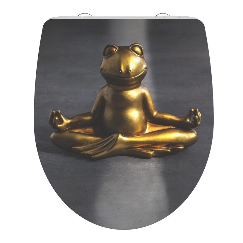 WC-Sitz mit goldenem meditierendem Frosch
