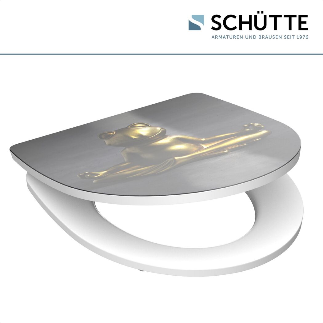 WC-Sitz mit goldenem meditierendem Frosch