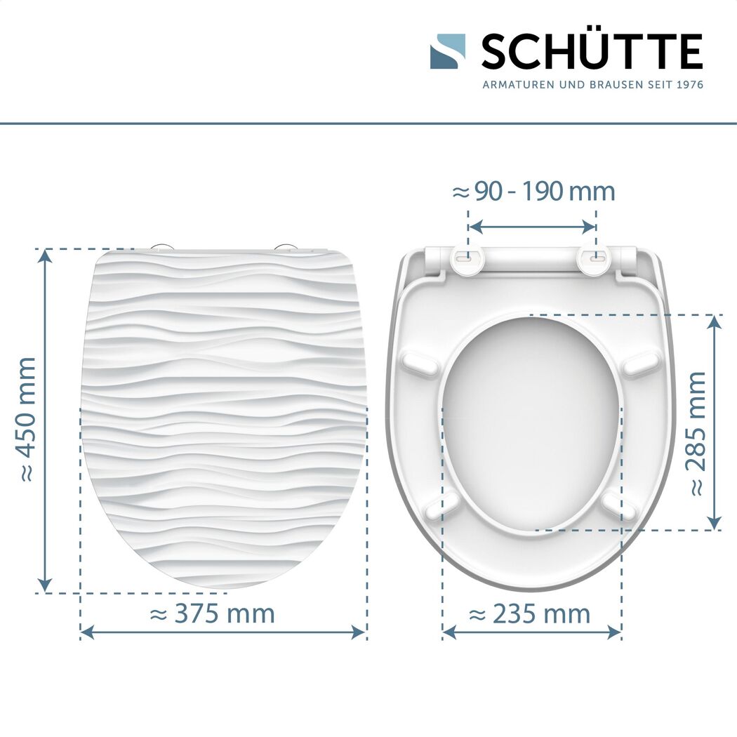 WC-Sitz WHITE WAVE mit Maßen