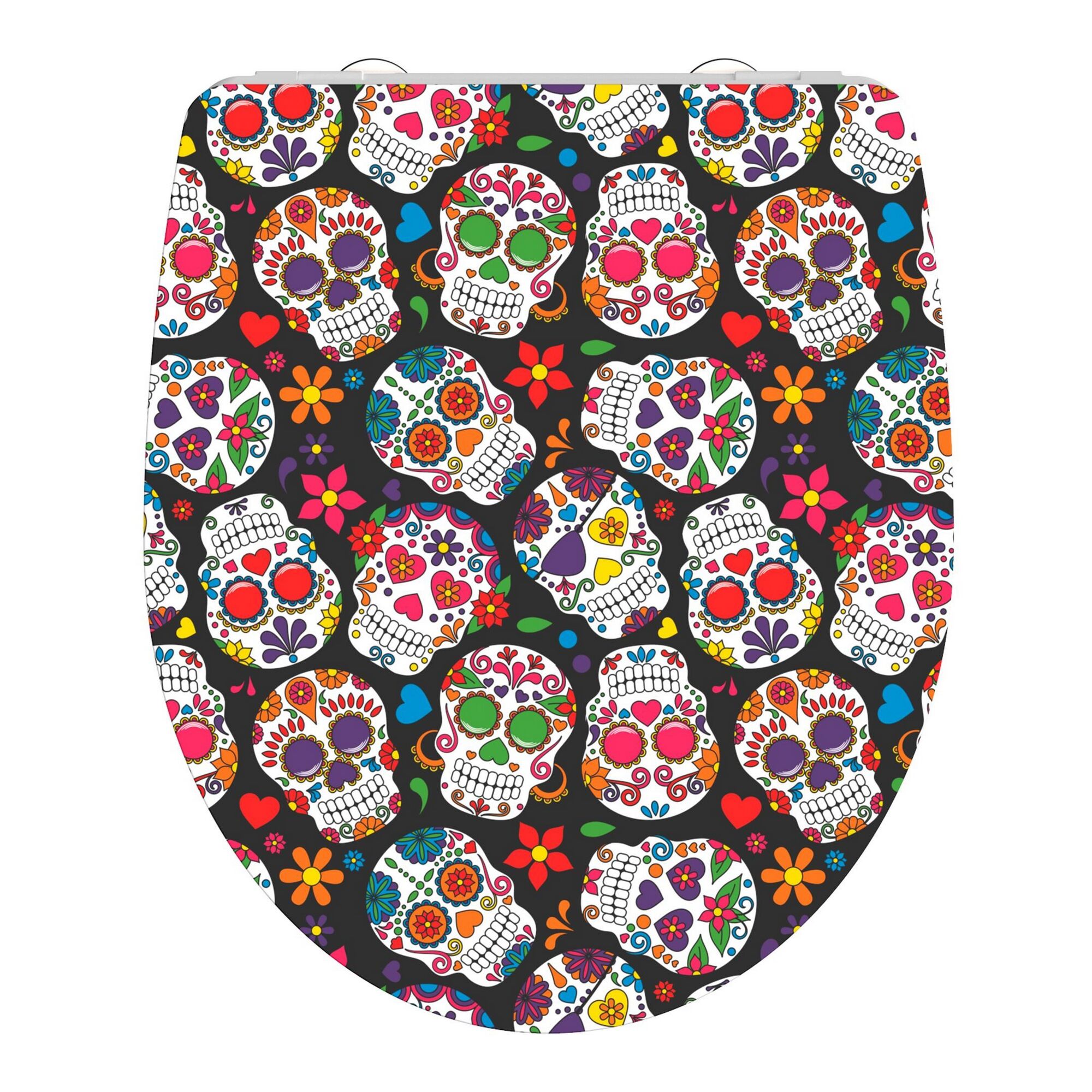 WC-Sitz mit buntem Totenkopf-Muster