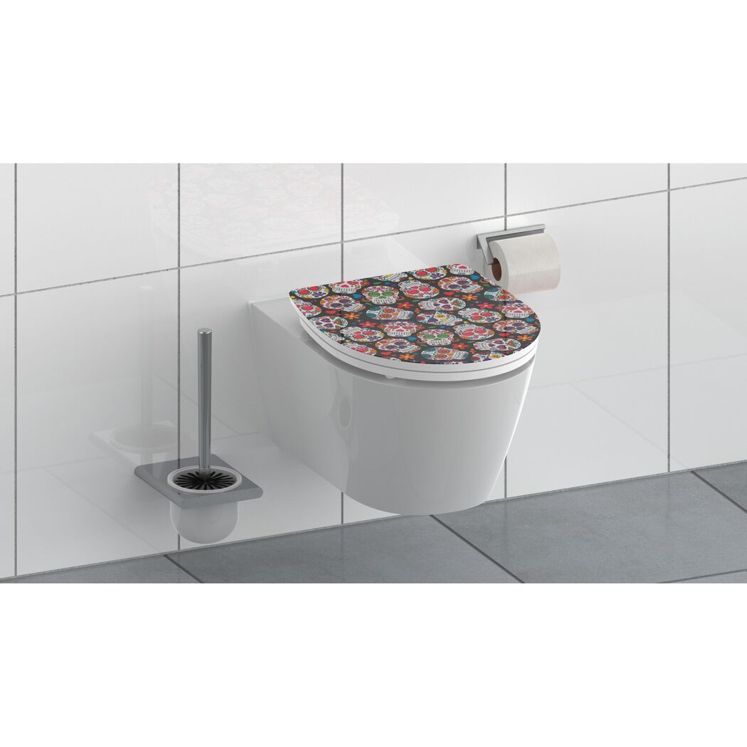 WC-Sitz mit buntem Totenkopf-Muster