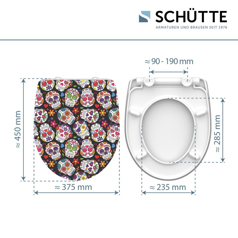 WC-Sitz mit buntem Totenkopf-Muster