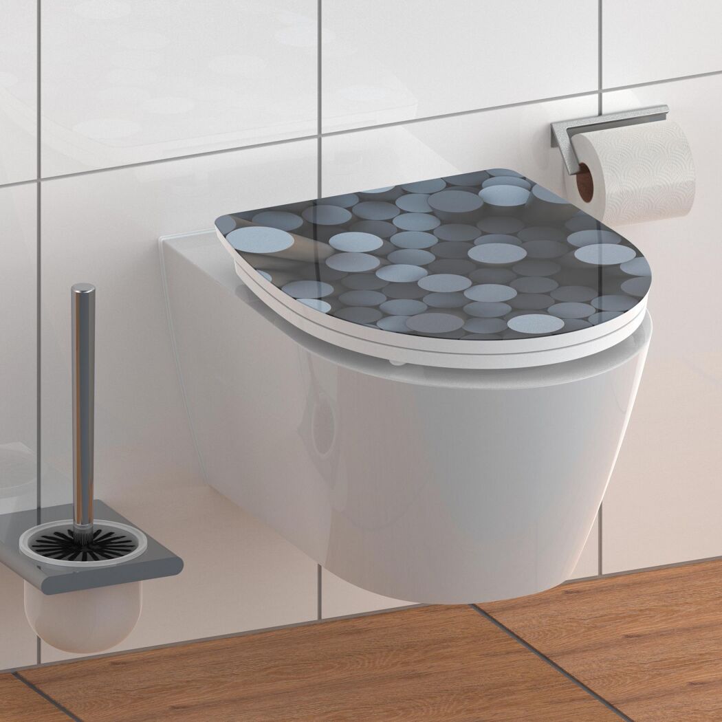 WC-Sitz mit rundem, blau-grauem Muster