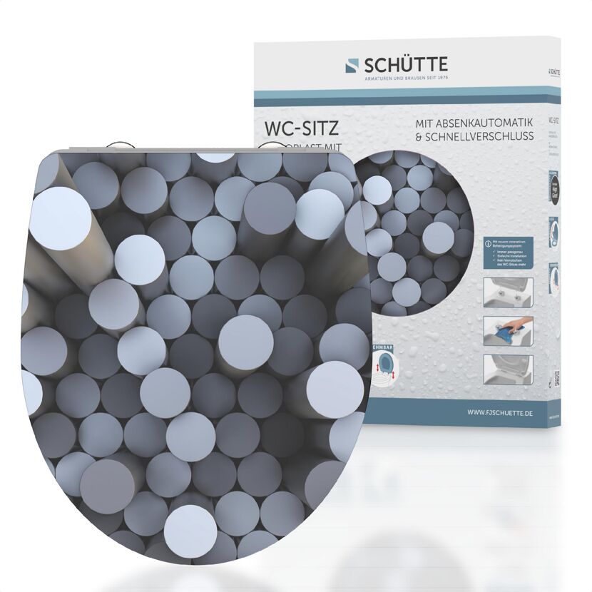 WC-Sitz mit grau-blauem 3D-Zylinder-Muster