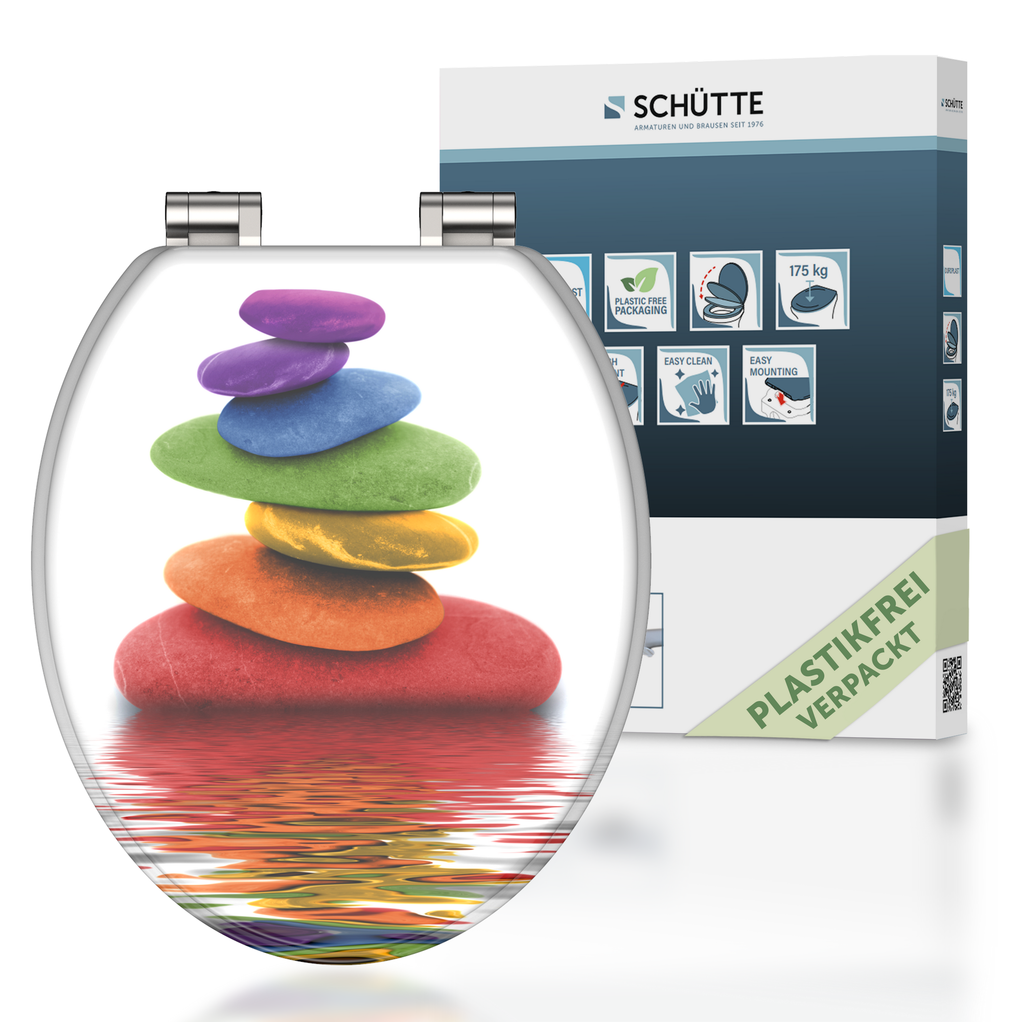 WC-Sitz 'Colorful Stones' mit Absenkautomatik Holzkern